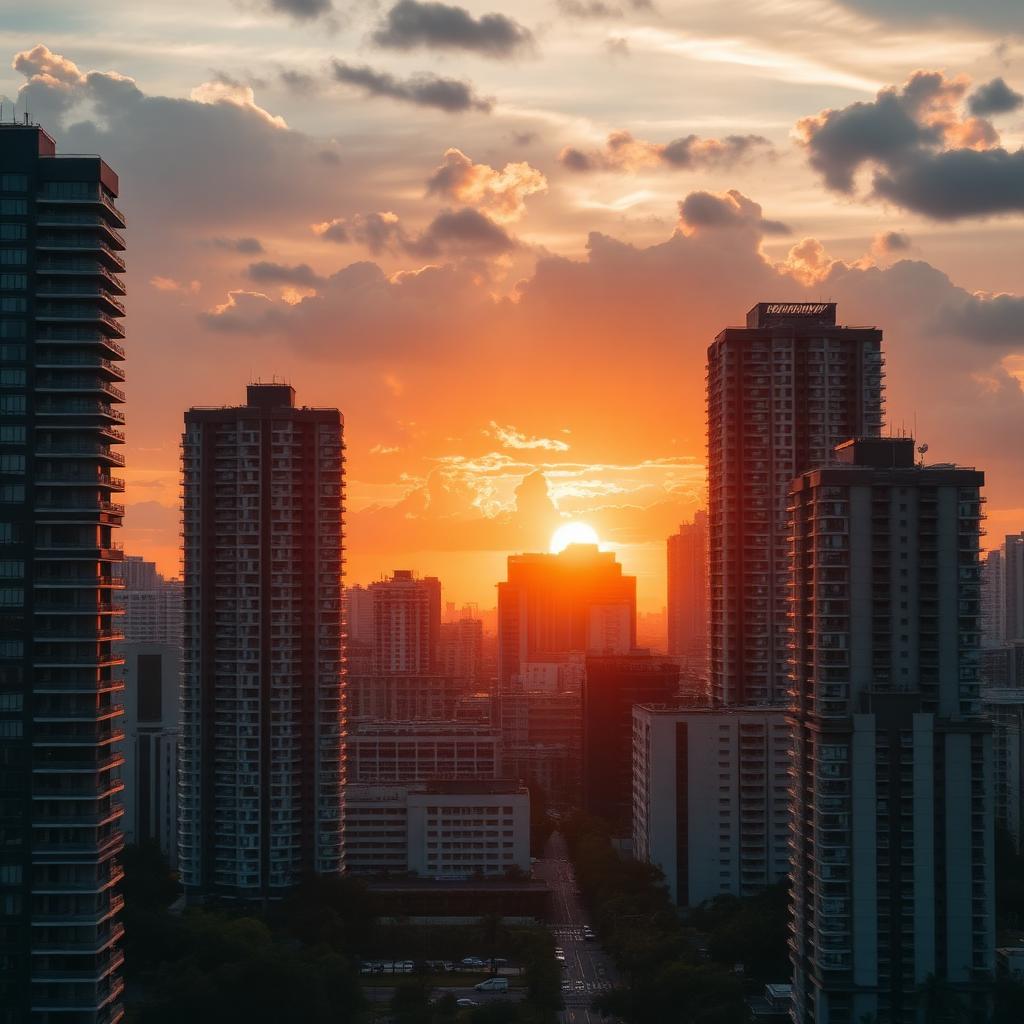 Manila skyline at golden hour with modern high-rise condominiums